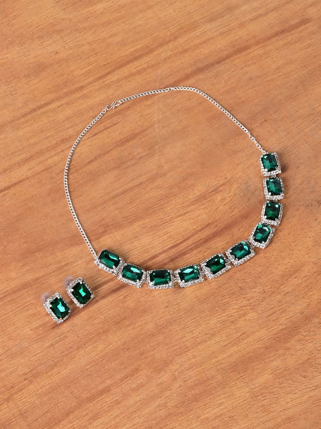 

Keviv Rhodium-Plated American Diamond-Studded Jewellery Set, Silver