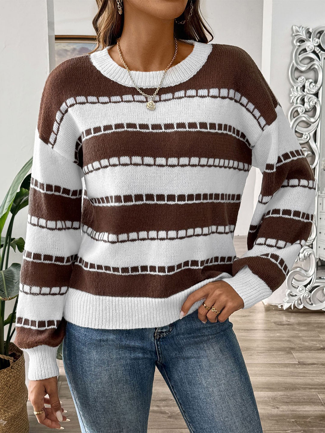 

StyleCast x Revolte Women Striped Pullover Sweater, Brown