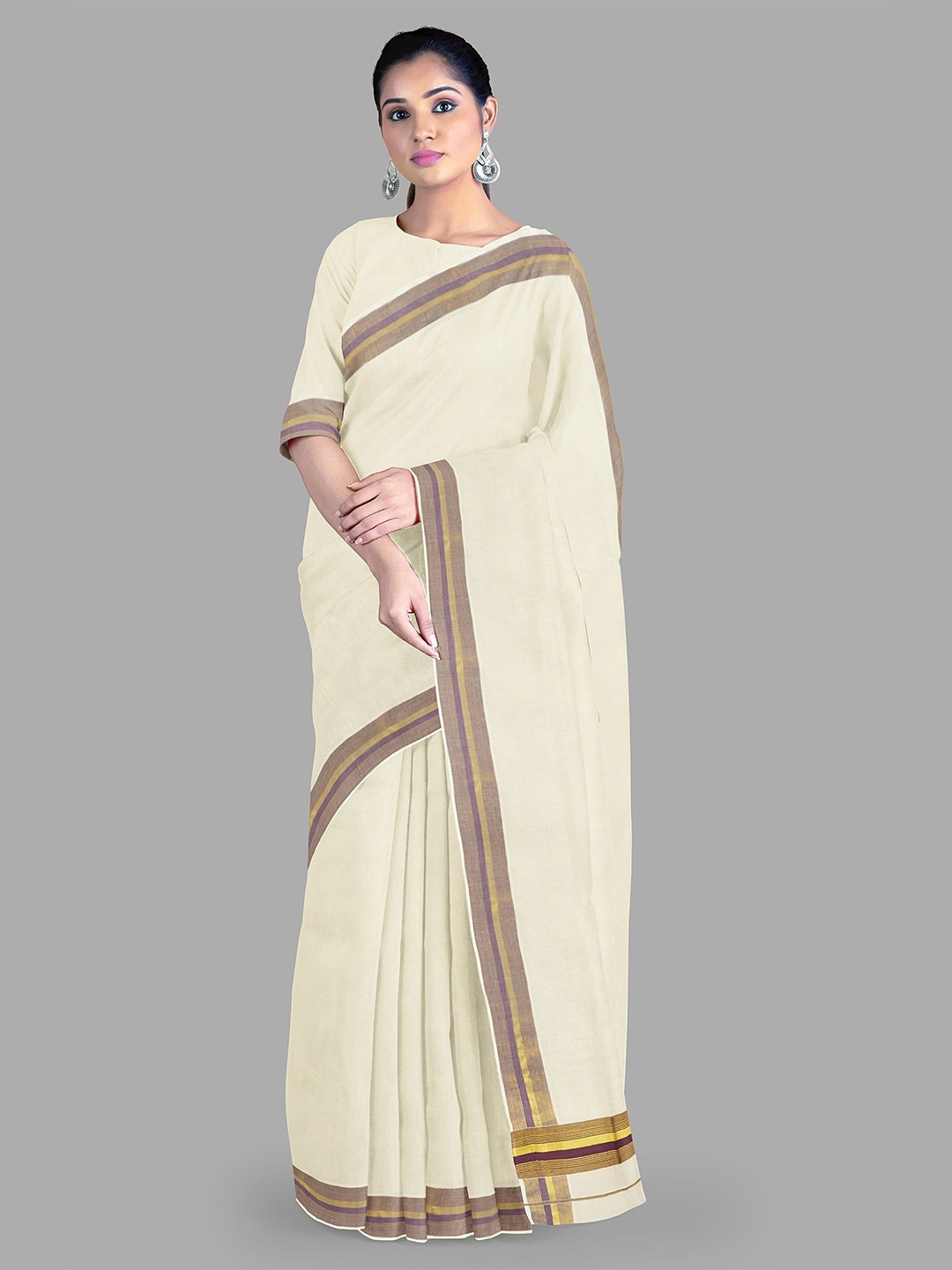 

The Chennai Silks Pure Cotton Kasavu Saree, Off white