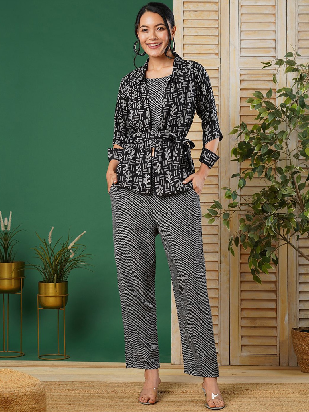 

CARTYSHOP Printed Pure Cotton Top With Trouser, Black