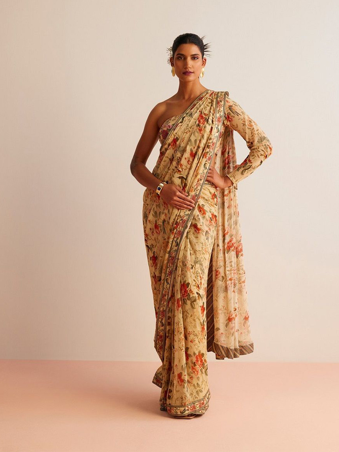 

Kalista Floral Printed Pure Georgette Saree, Beige