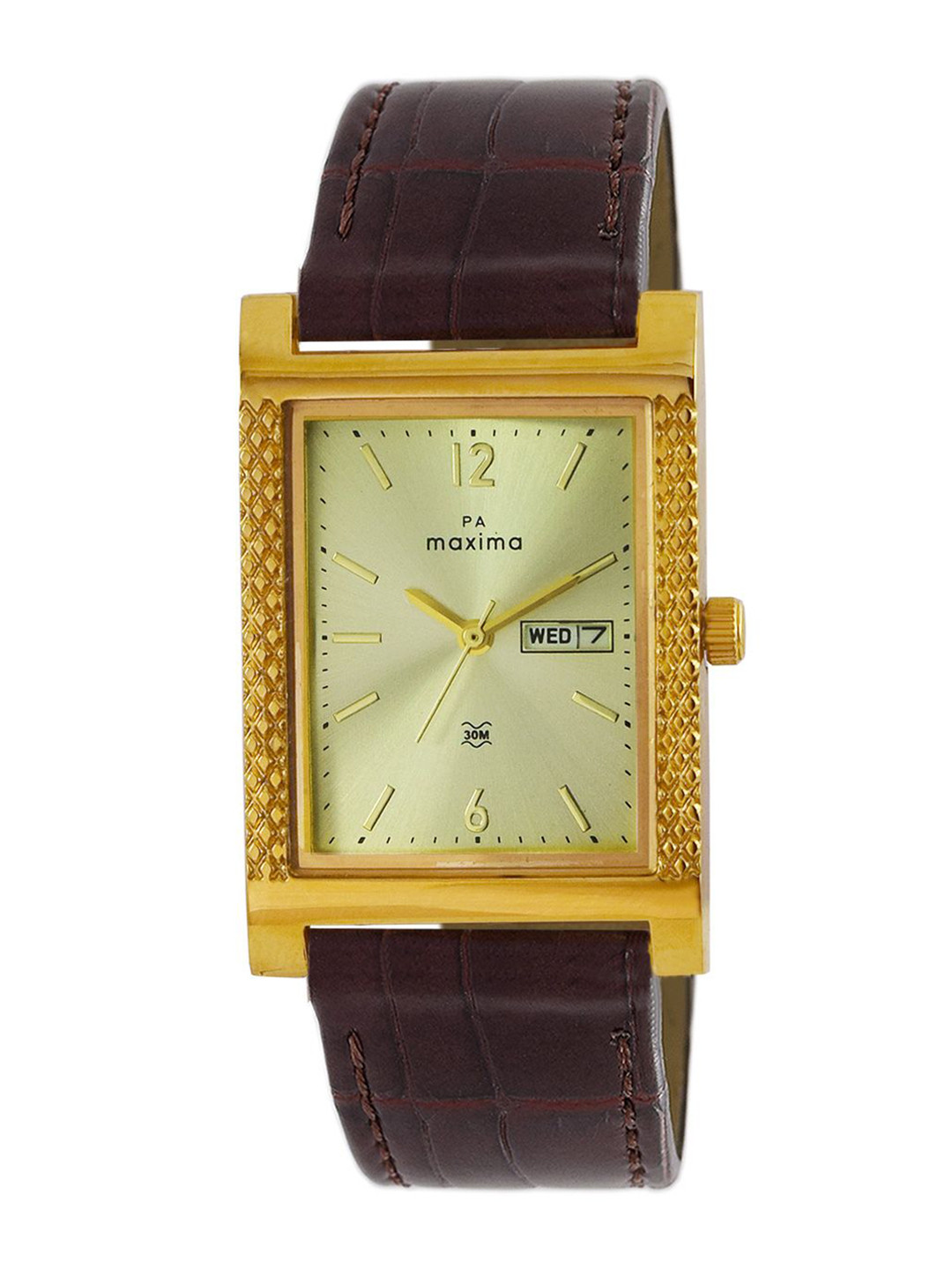 

maxima Men Printed Dial & Leather Straps Analogue Watch 58690LMGY, Gold