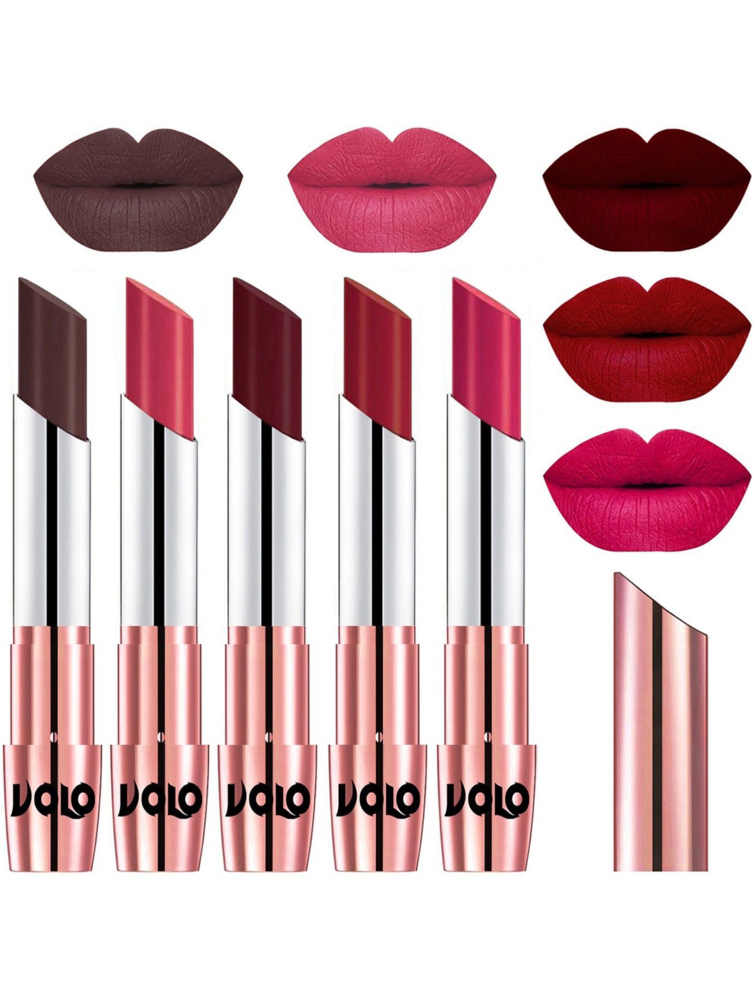 

VOLO Set Of 5 Creme Matte Lipstick-Chocolate 35-Pink 41- Maroon 42-Red 43-Passion Pink 44, Brown