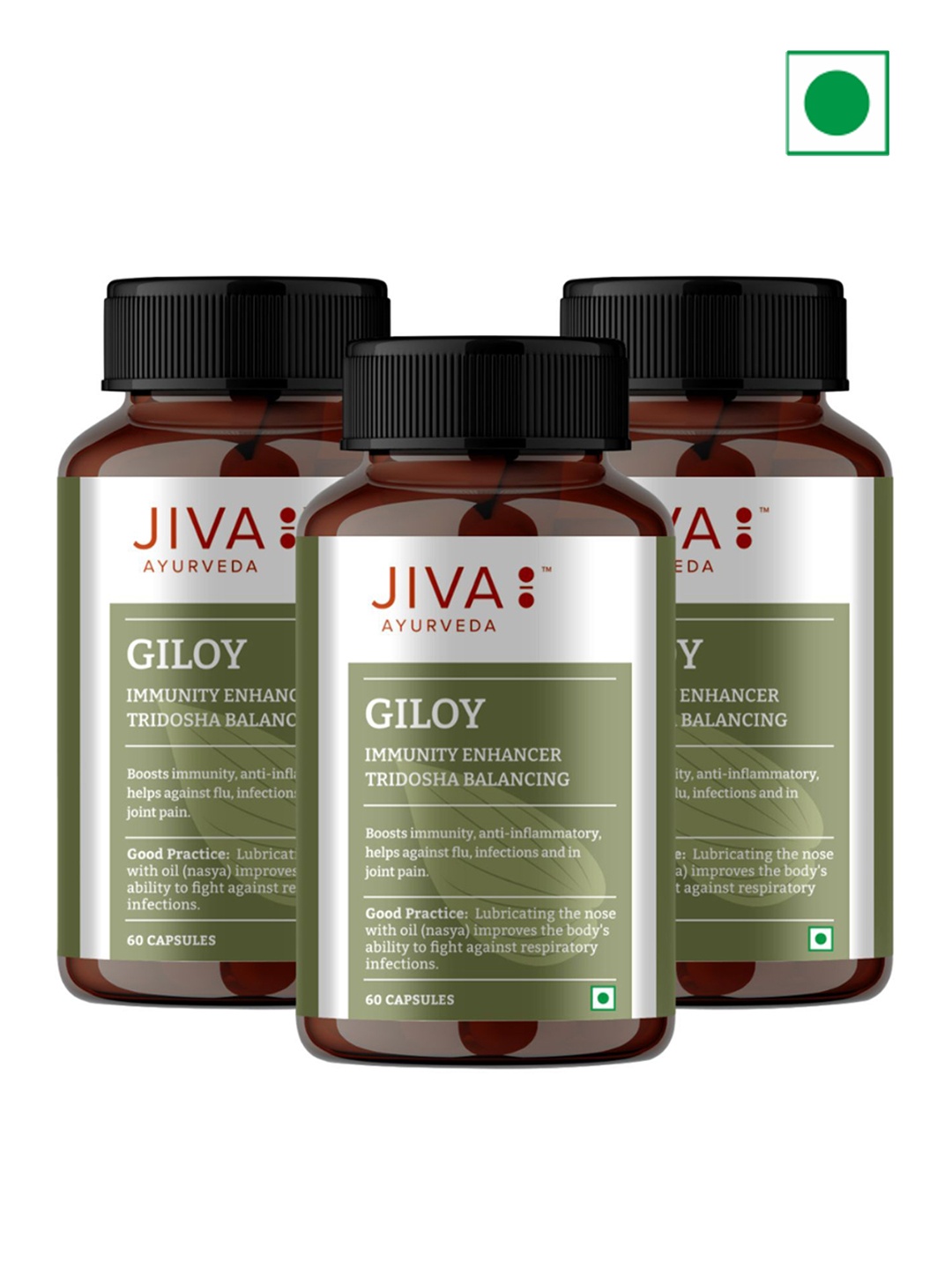 

Jiva Set Of 3 Giloy Capsule For Digestion 60 Capsules Each, White