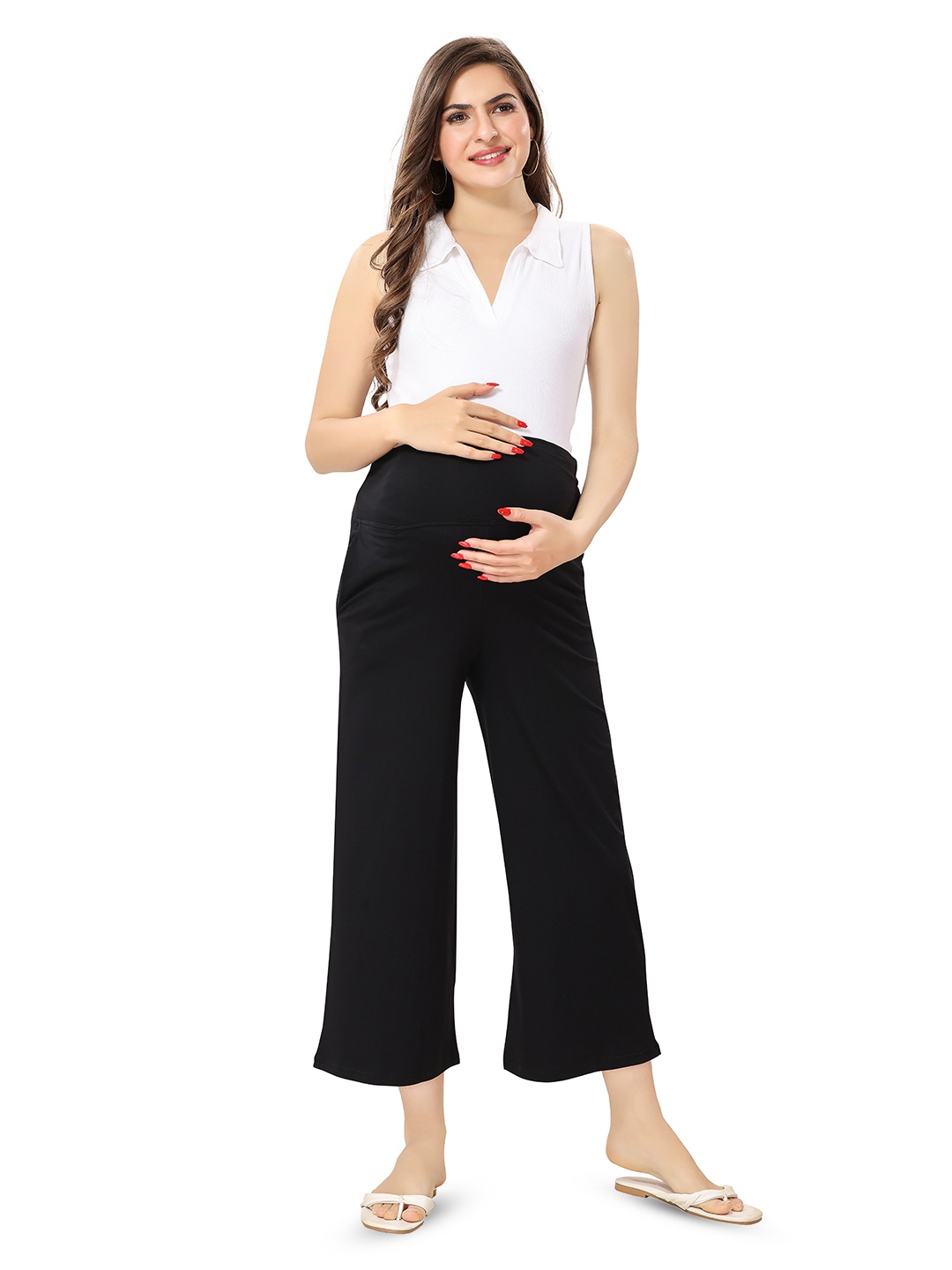 

EASY MOM Women Maternity Solid Palazzos, Black