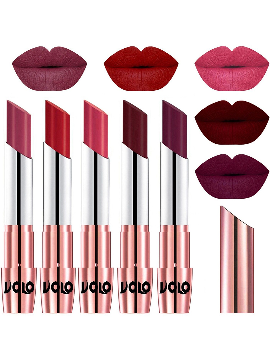 

VOLO Set Of 5 Creme Matte Lipsticks 3.5 g Each - Rose Pink-Tomato Red-Pink-Maroon-Wine