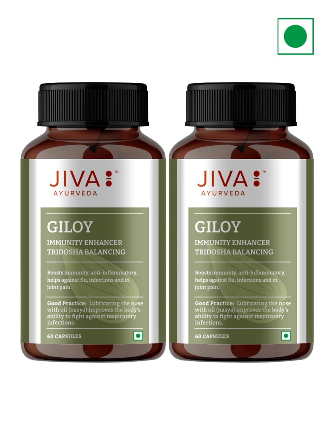 

Jiva Set Of 2 Giloy Capsule For Digestion 60 Capsules Each, White