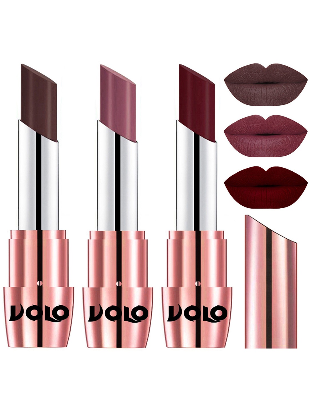 

VOLO Set Of 3 Creme Matte Lipstick 3.5 g Each - Shades 635, 636 & 642, Maroon