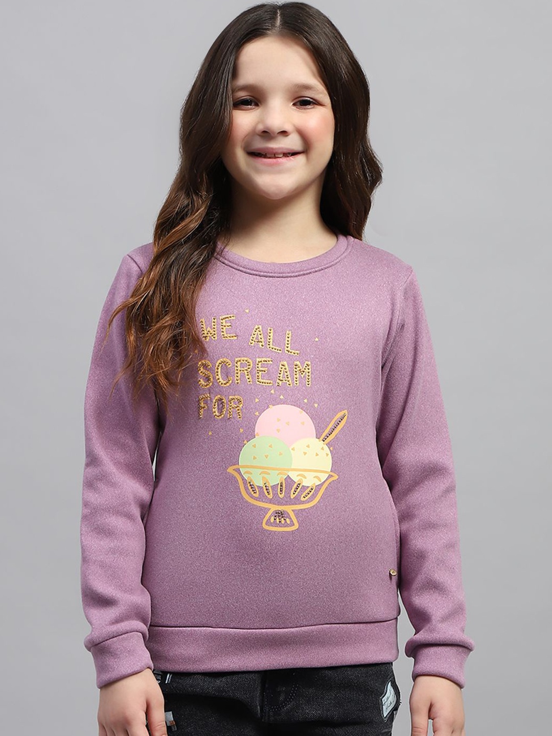 

Monte Carlo Girls Typography Printed Embellished Round Neck Sweatshirt, Purple