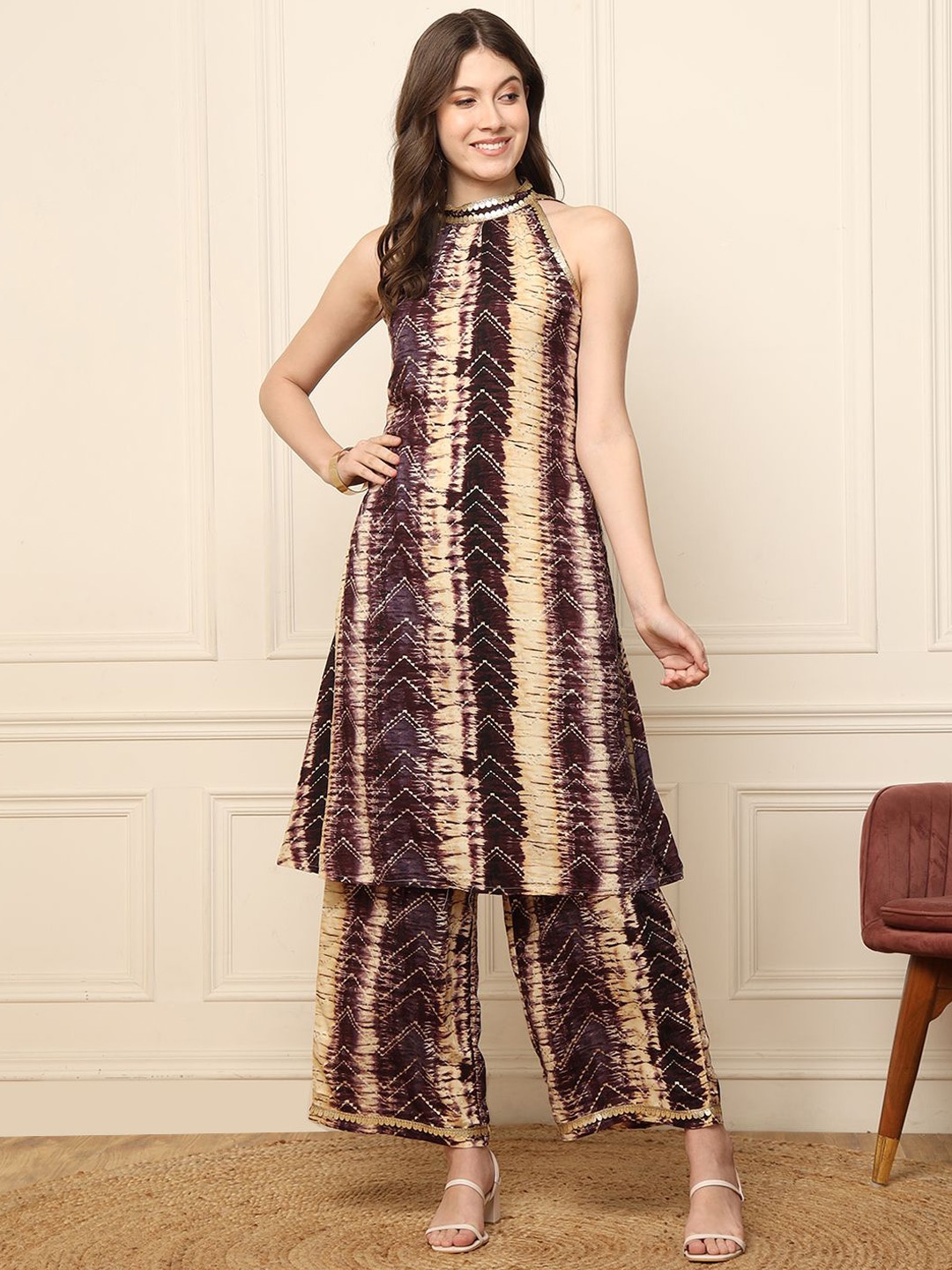 

DEEBACO Printed Tunic With Trouser, Burgundy