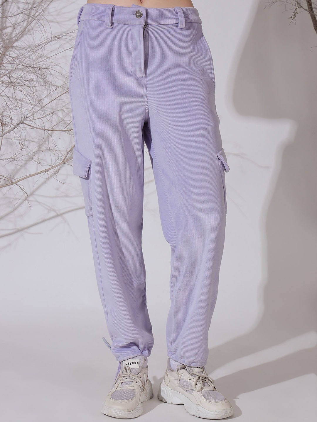 

NEUDIS Women Striped Corduroy Trouser, Lavender