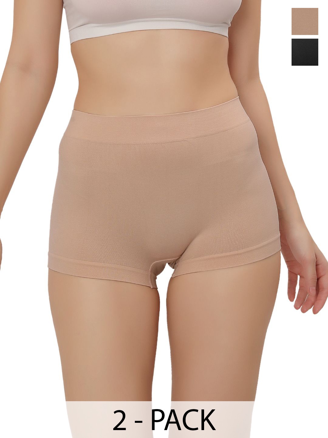 

Bella Voste Women Pack of 2 Cotton High-Rise Anti Bacterial Short Hipsters Briefs, Beige