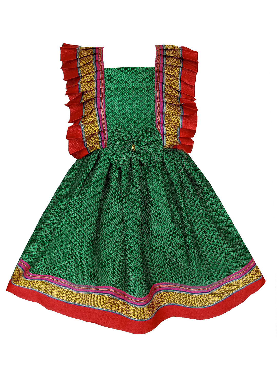 

BAESD Girls Self Design Fit & Flare Dress, Green