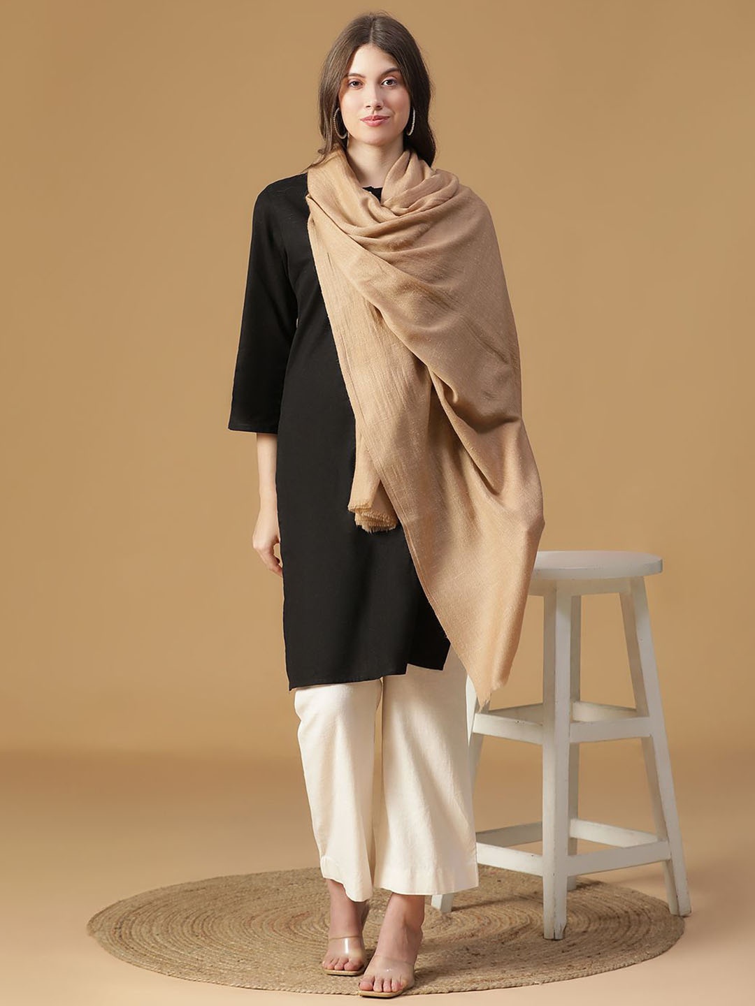 

SHINGORA Opal Grace Fringed Border Shawl, Beige