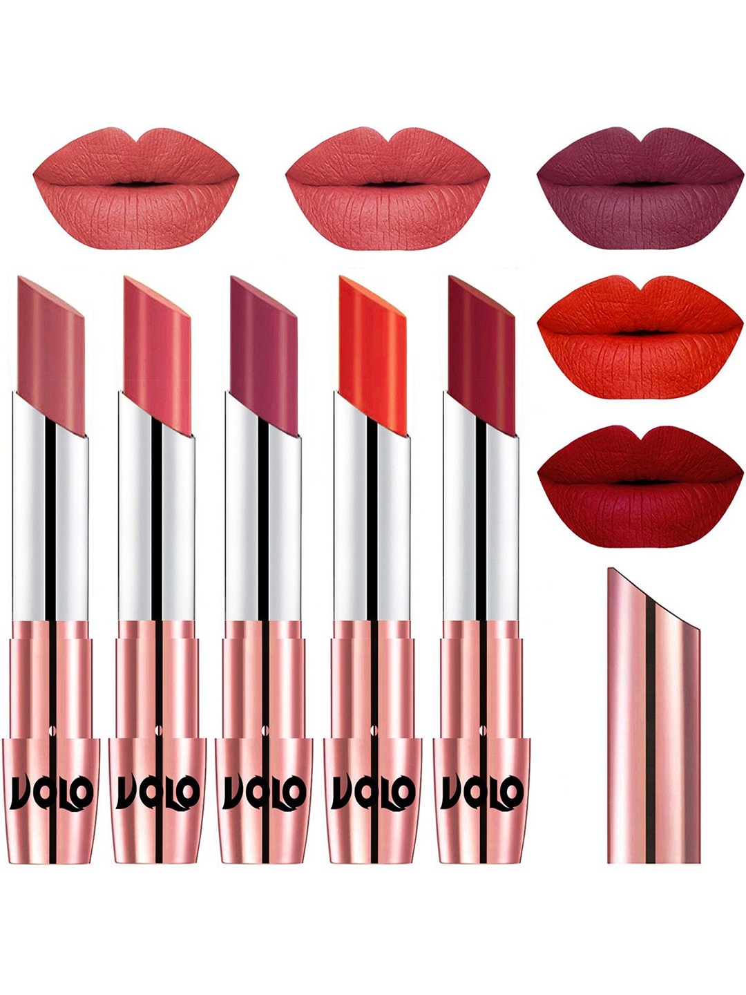 

VOLO Set Of 5 Creme Matte Lipstick-3.5 Each-32-37-38-39-43, Red