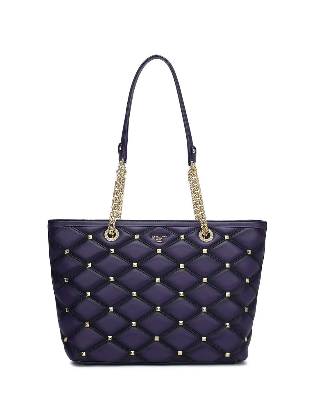 

Da Milano Textured Leather Shopper Tote Bag with Quilted, Purple