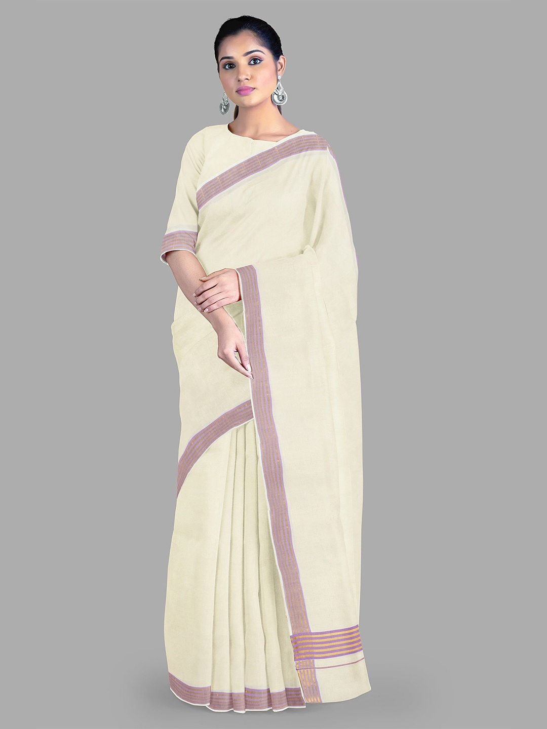 

The Chennai Silks Pure Cotton Traditional Kasavu Saree With Zari Border, Off white