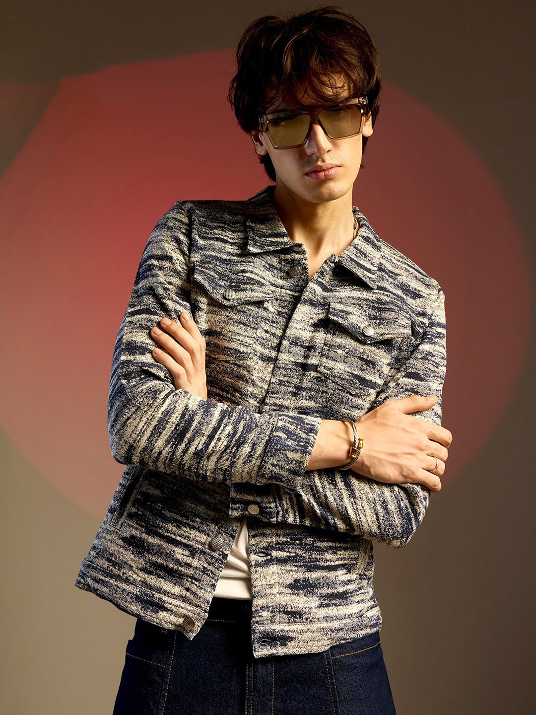 

Campus Sutra Men Lightweight Open Front Jacket, Navy blue