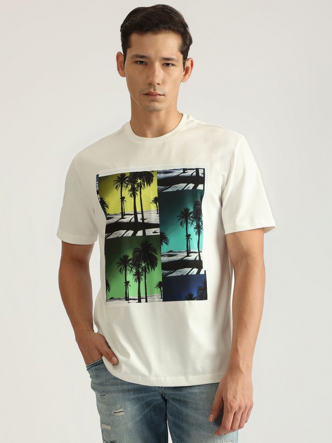 

Antony Morato Men Graphic Printed Pure Cotton T-shirt, Off white