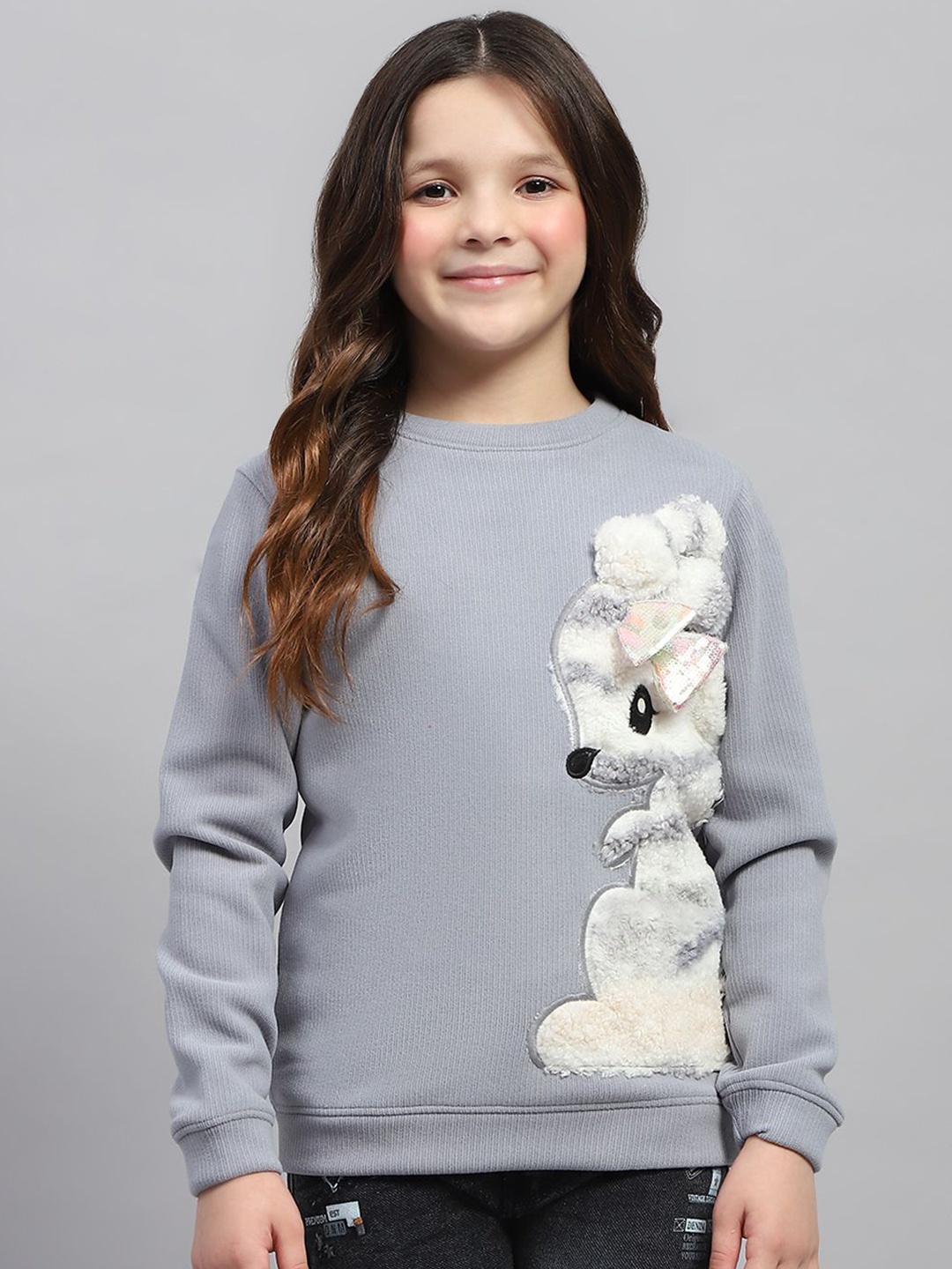 

Monte Carlo Girls Solid Round Neck Sweatshirt, Grey