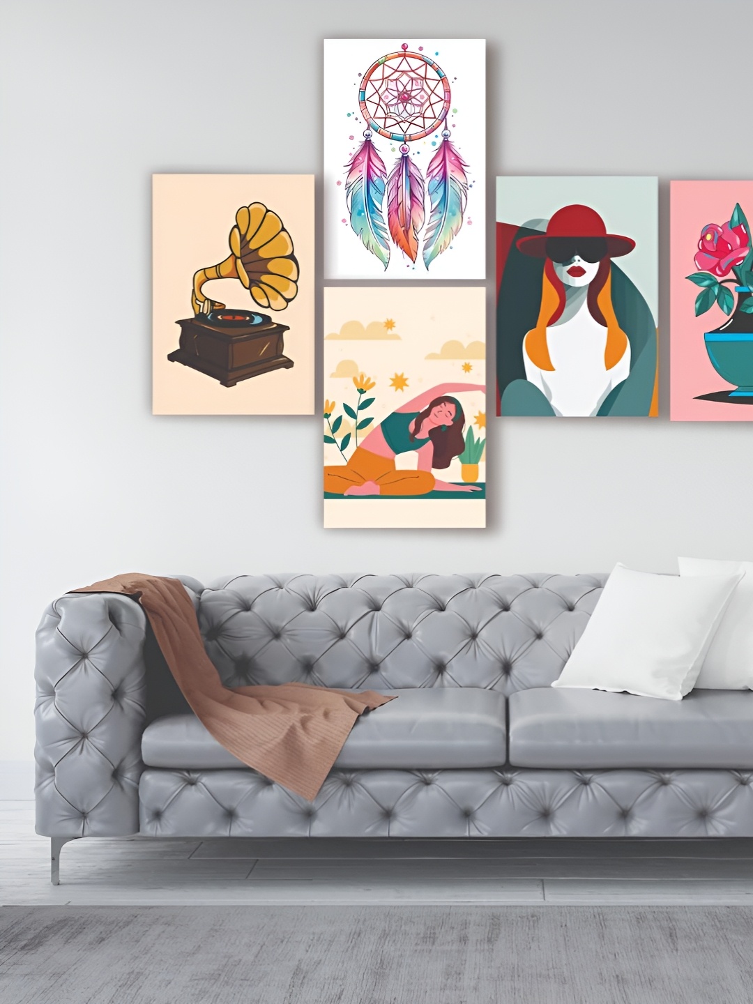 

CVANU Green & Pink 5 Pieces Printed Wall Posters