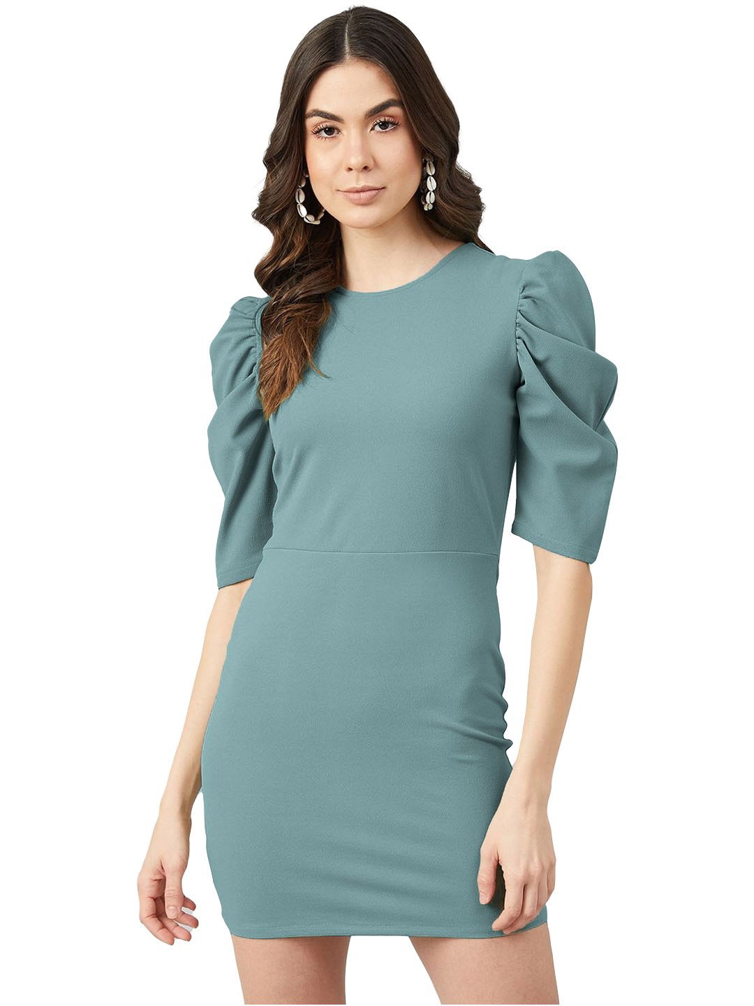 

SP DESIGNS Puff Sleeve Bodycon Mini Dress, Turquoise blue