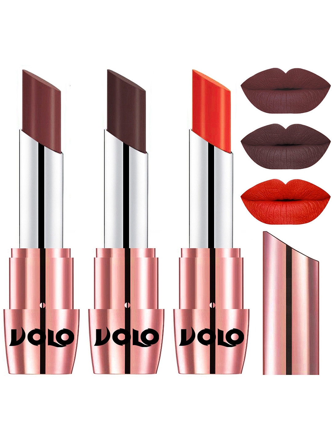 

VOLO Set Of 3 Creamy Matte Lipstick- 3.5g- Coral-Coffee-Chocolate-634-635-639, Brown