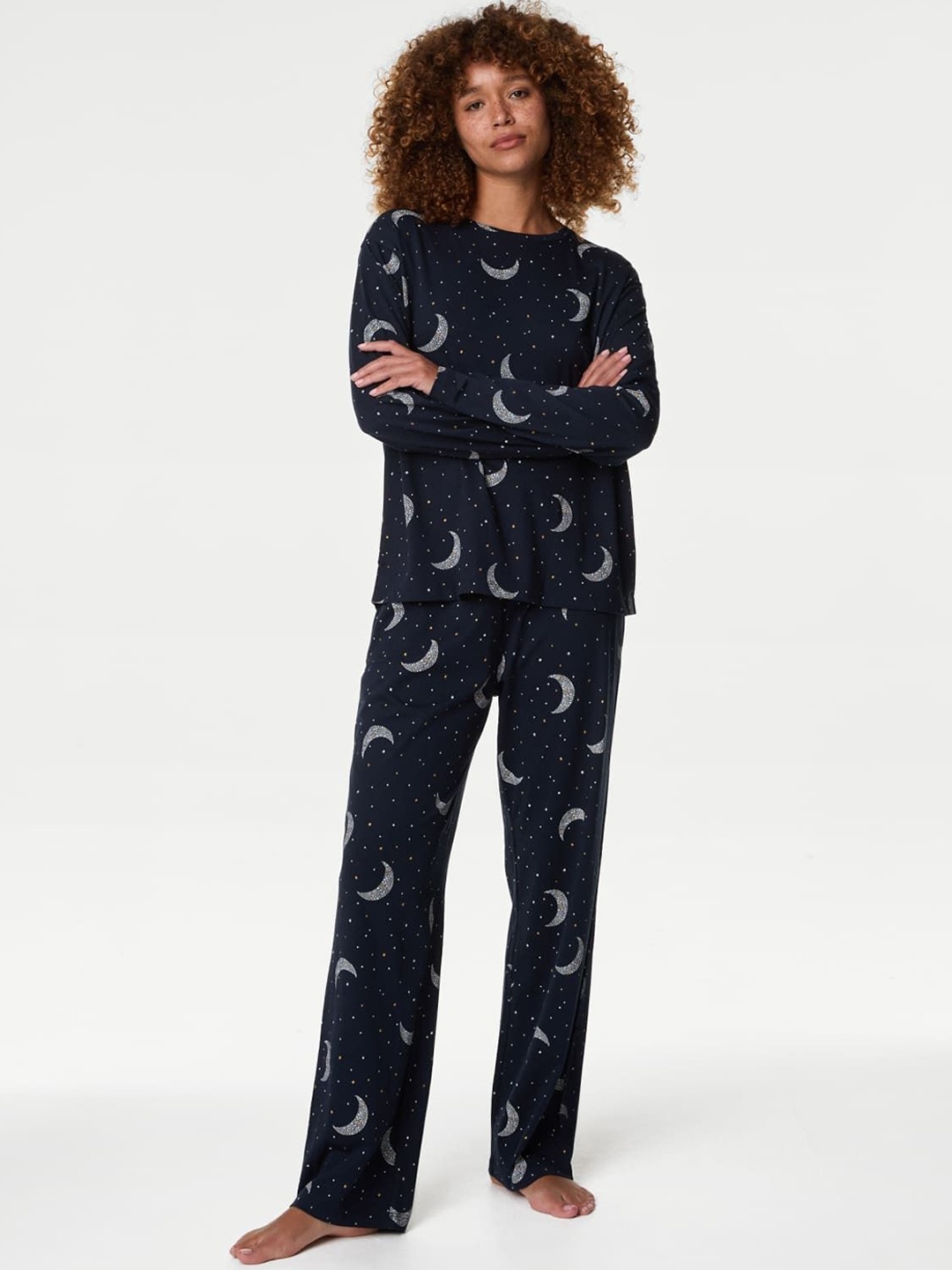 

Marks & Spencer Women Printed Night suit, Navy blue