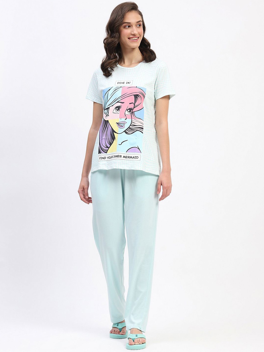 

MADAME M SECRET Women Graphic Printed Pure Cotton Night suit, Blue