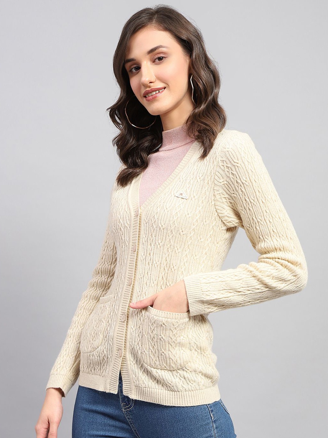 

Monte Carlo Women Cable Knit Cardigan, Beige