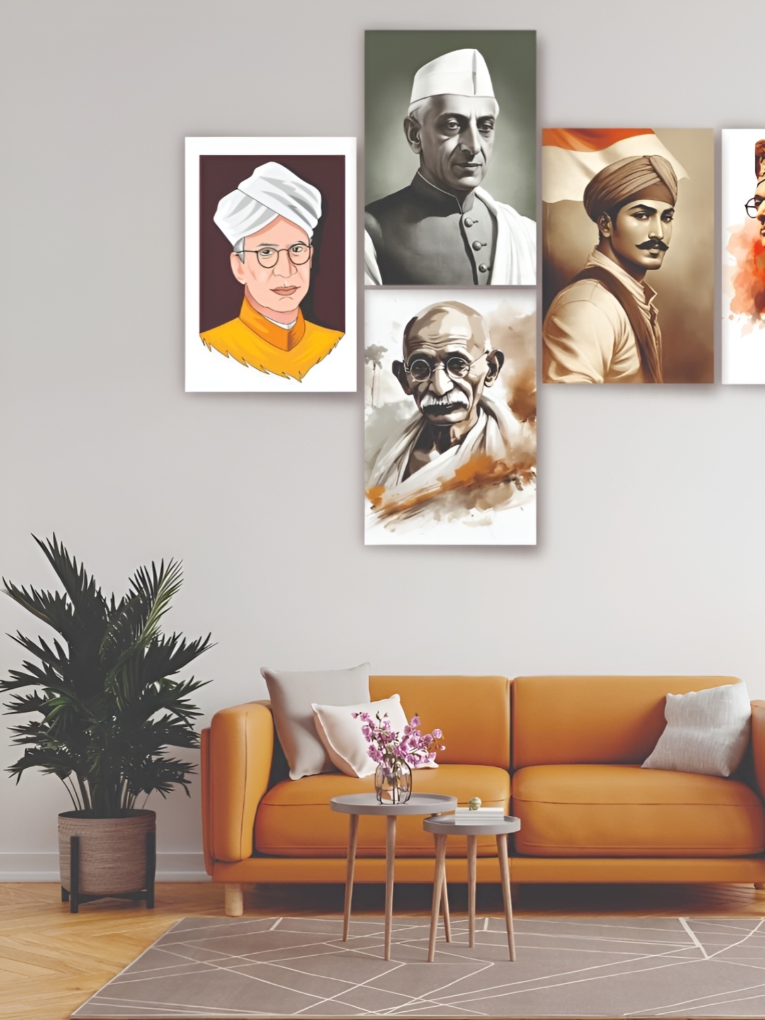 

CVANU White & Orange Colored 5 Pieces Freedom Fighters Printed Wall Posters