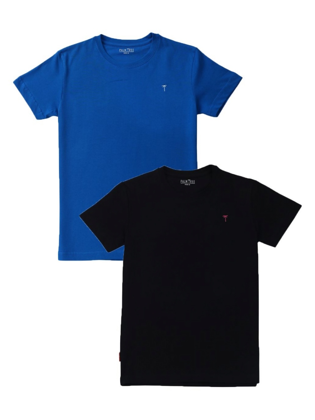 

Palm Tree Boys Pack Of 2 Solid Round Neck Cotton T-shirts, Blue