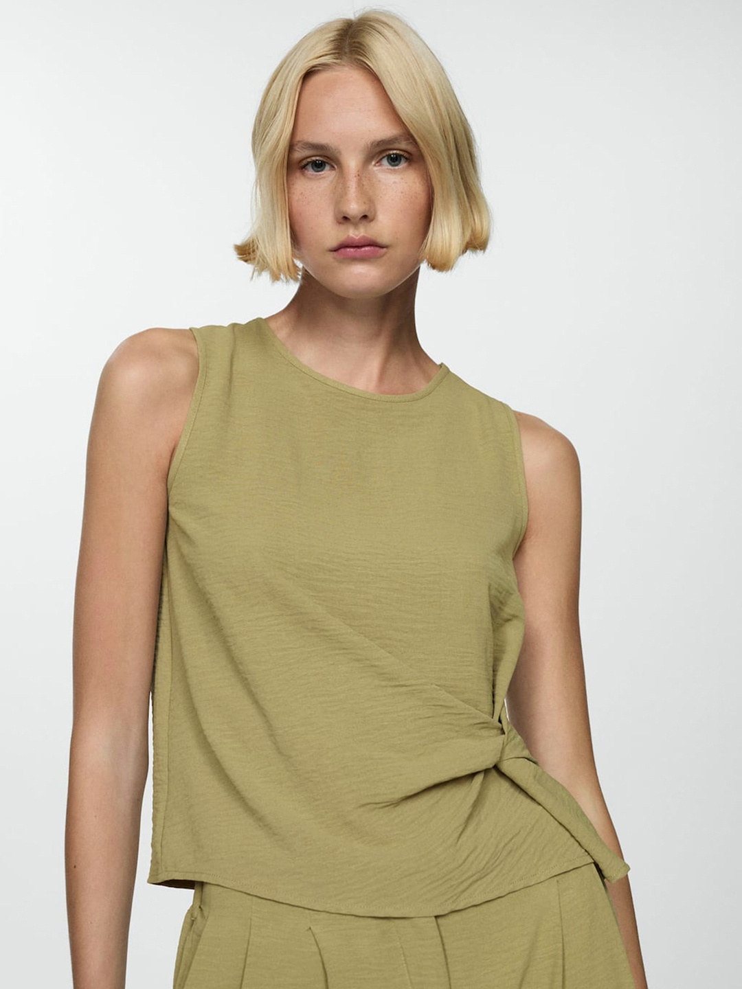 

MANGO Textured Knot Detail Top, Beige