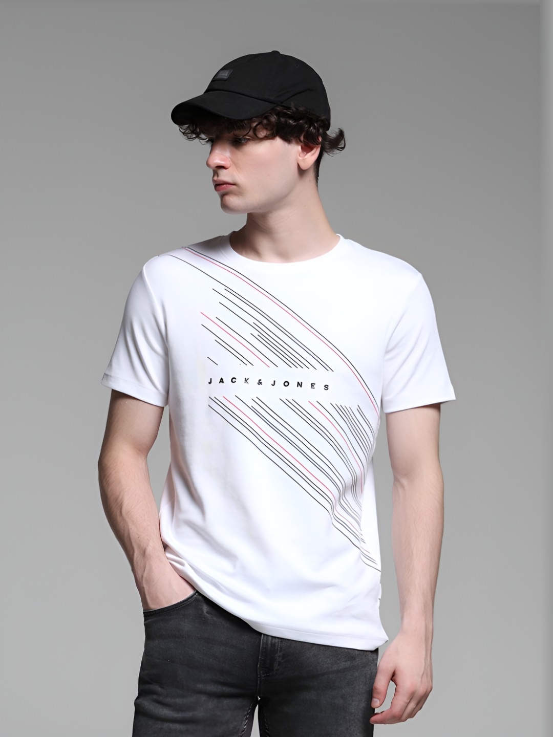 

Jack & Jones Men Graphic Printed Round Neck Cotton T-shirt, White