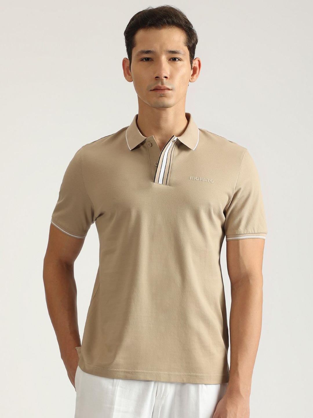 

Antony Morato Men Solid Polo Collar Cotton T-shirt, Beige