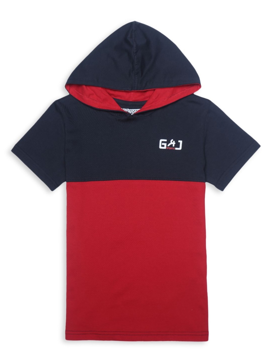 

Gini and Jony Boys Colourblocked Hood Cotton T-shirt, Red