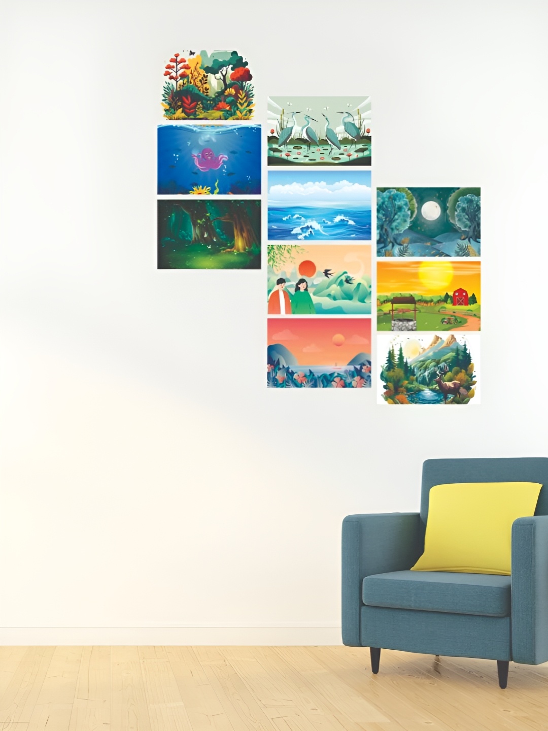 

CVANU Blue & White 10 Pieces Natural Elements Printed Wall Posters