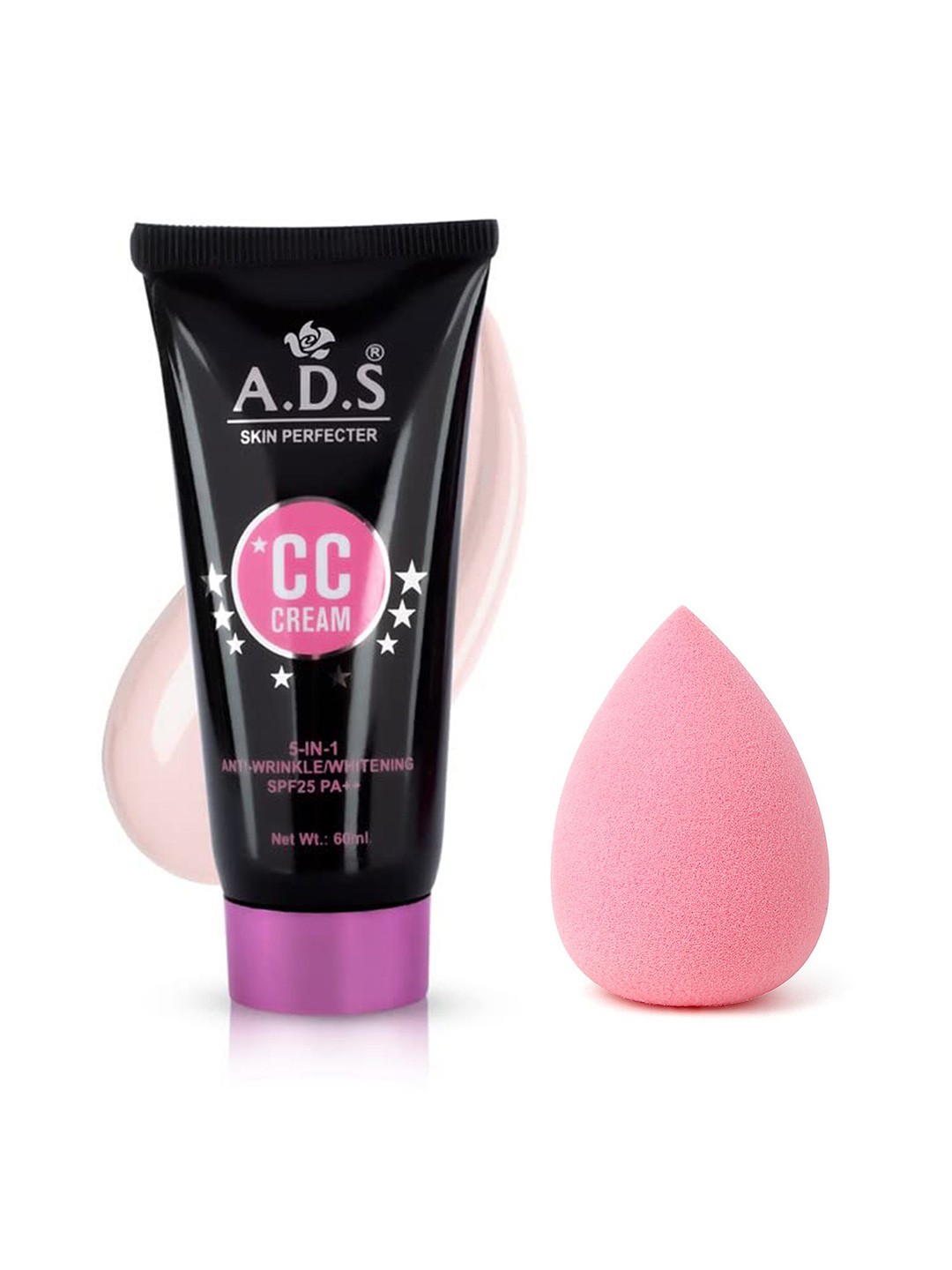 

A.D.S Natural Beauty Glow CC Cream & Sponge Beauty Blender Puff, 60gm Shade-03, Peach