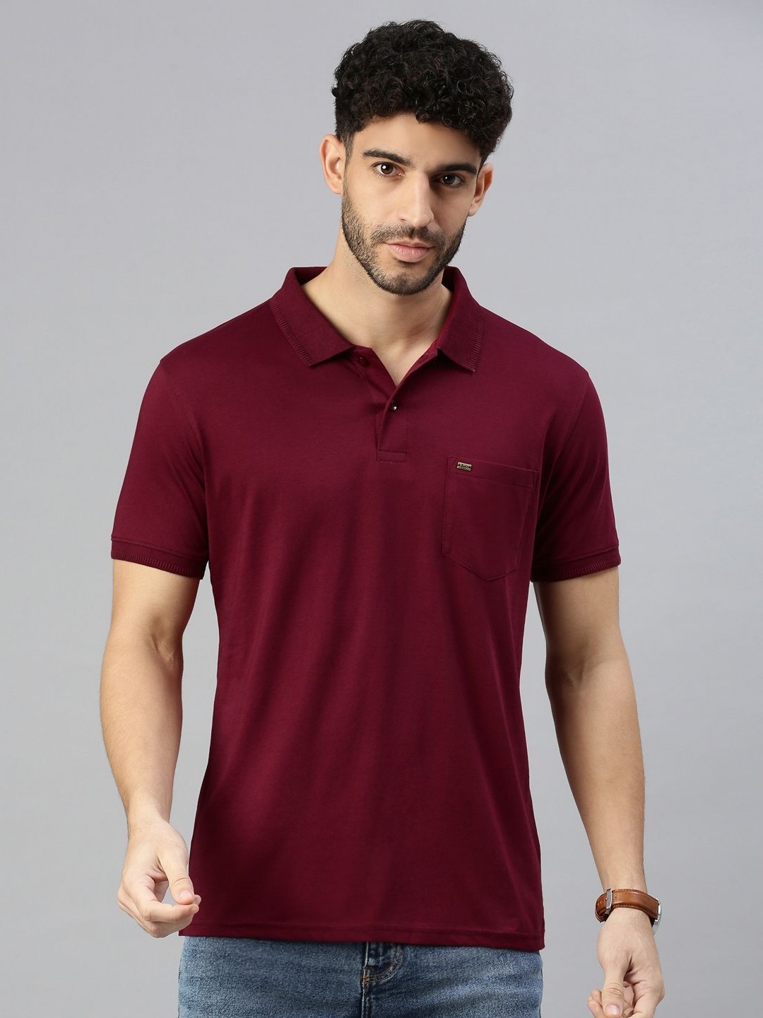 

ZEDD Men Solid Polo Collar Cotton T-shirt, Maroon