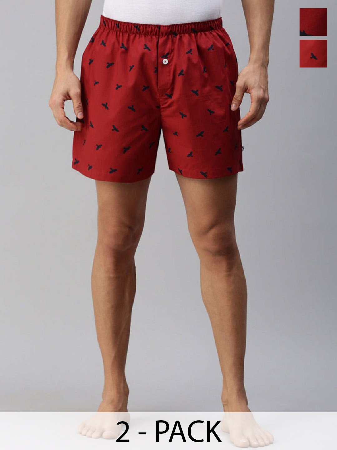 

Unibro Pack Of 2 Printed Cotton Boxers UBSHORTS_WS9, Red