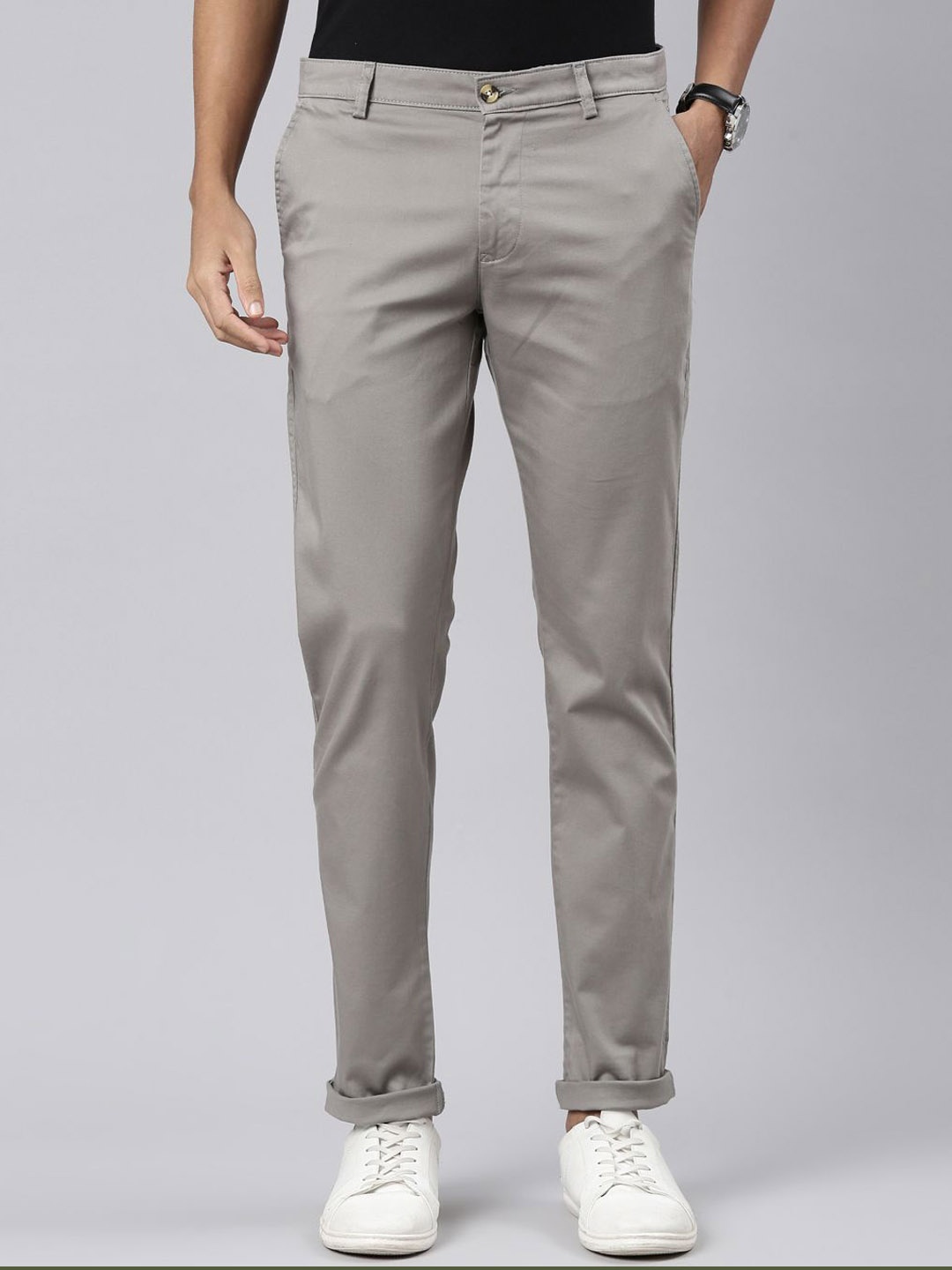 

Classic Polo Men Solid Slim Fit Chinos Trousers, Grey