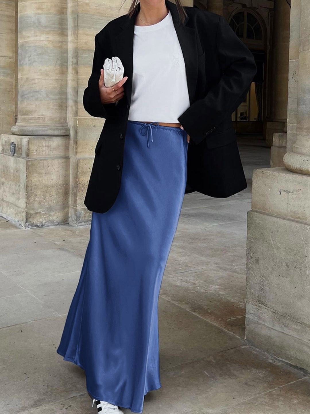 

KPOP Solid Straight Maxi Skirt, Navy blue