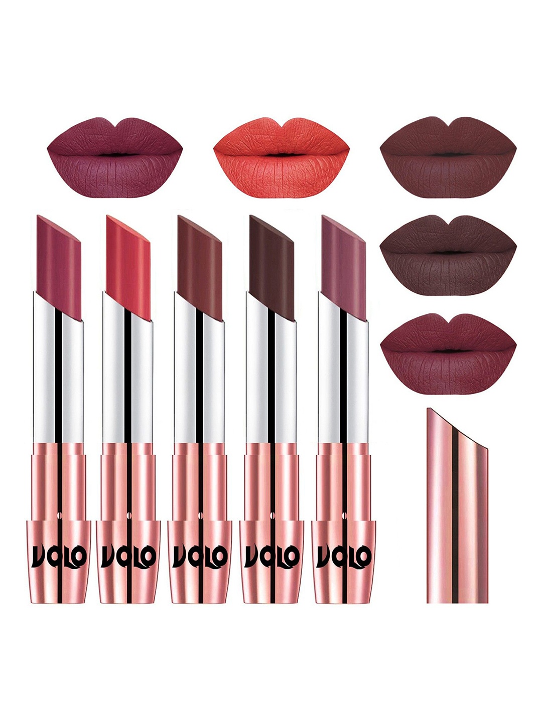 

VOLO Set Of 5 Creme Matte Lipstick 3.5g Each - Cherry-Peach-Coffee-Chocolate-Plum