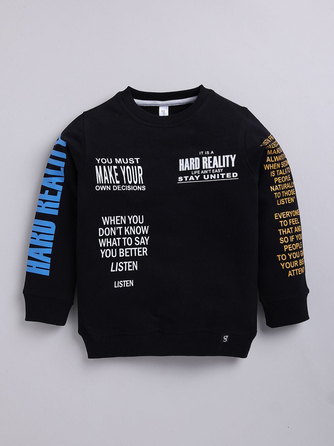 

Ginie Boys Typography Printed Round Neck Cotton Sweatshirt, Black