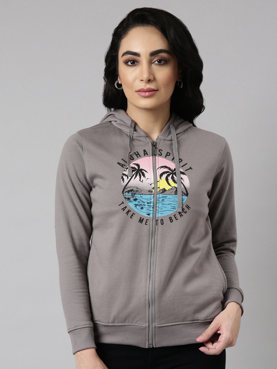 

DIXCY SCOTT Slimz Women Graphic Printed Hooded Sweatshirt, Grey