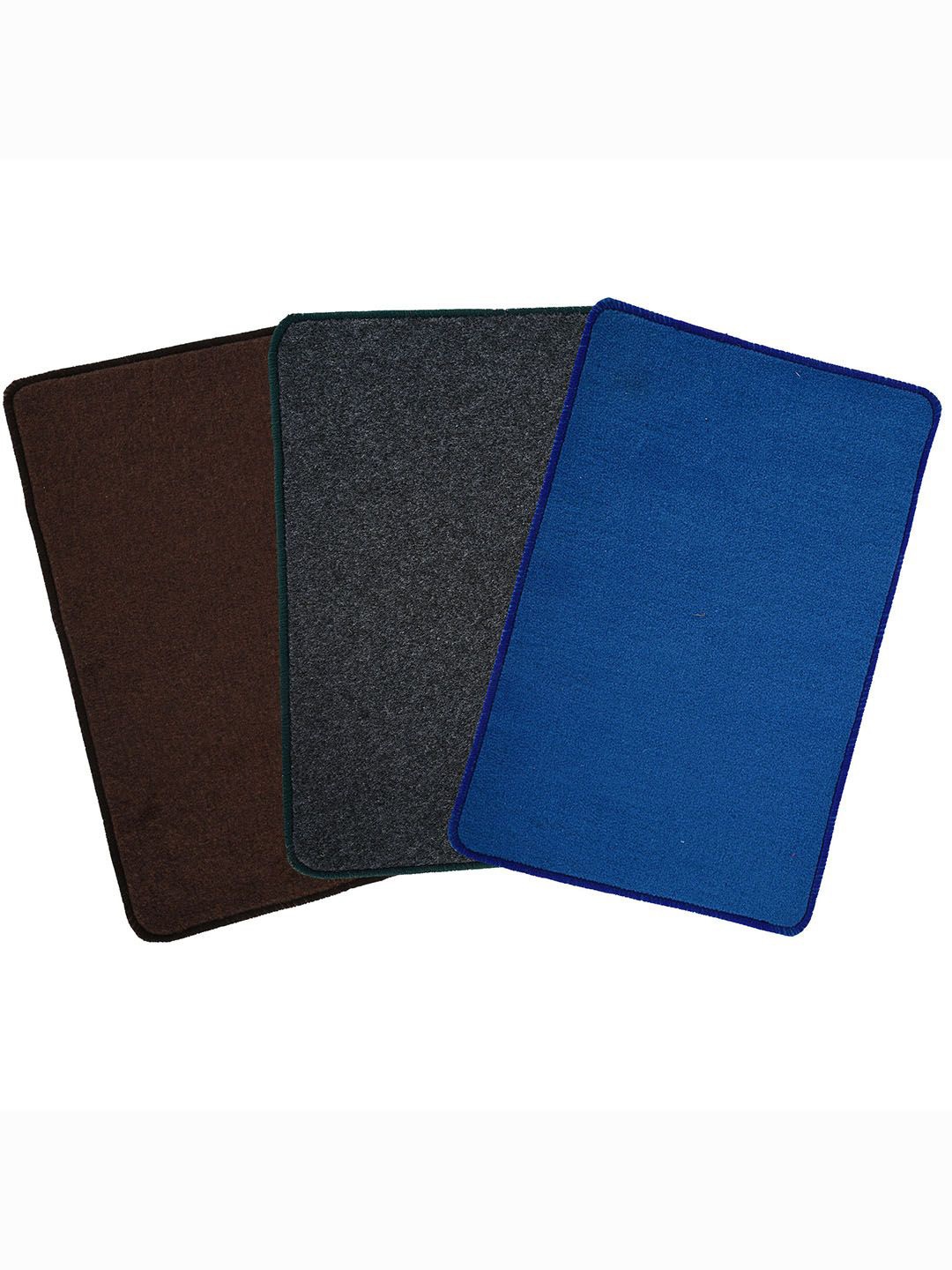 

Kuber Industries Blue & Grey 3 Pieces Microfibre Anti-Skid Doormats