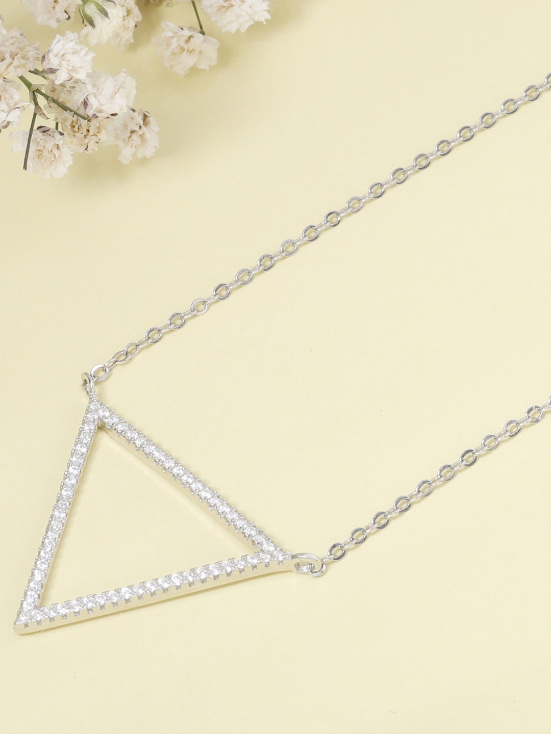 

DEESSA 925 Sterling Silver Rhodium-Plated Stones Studded Chain