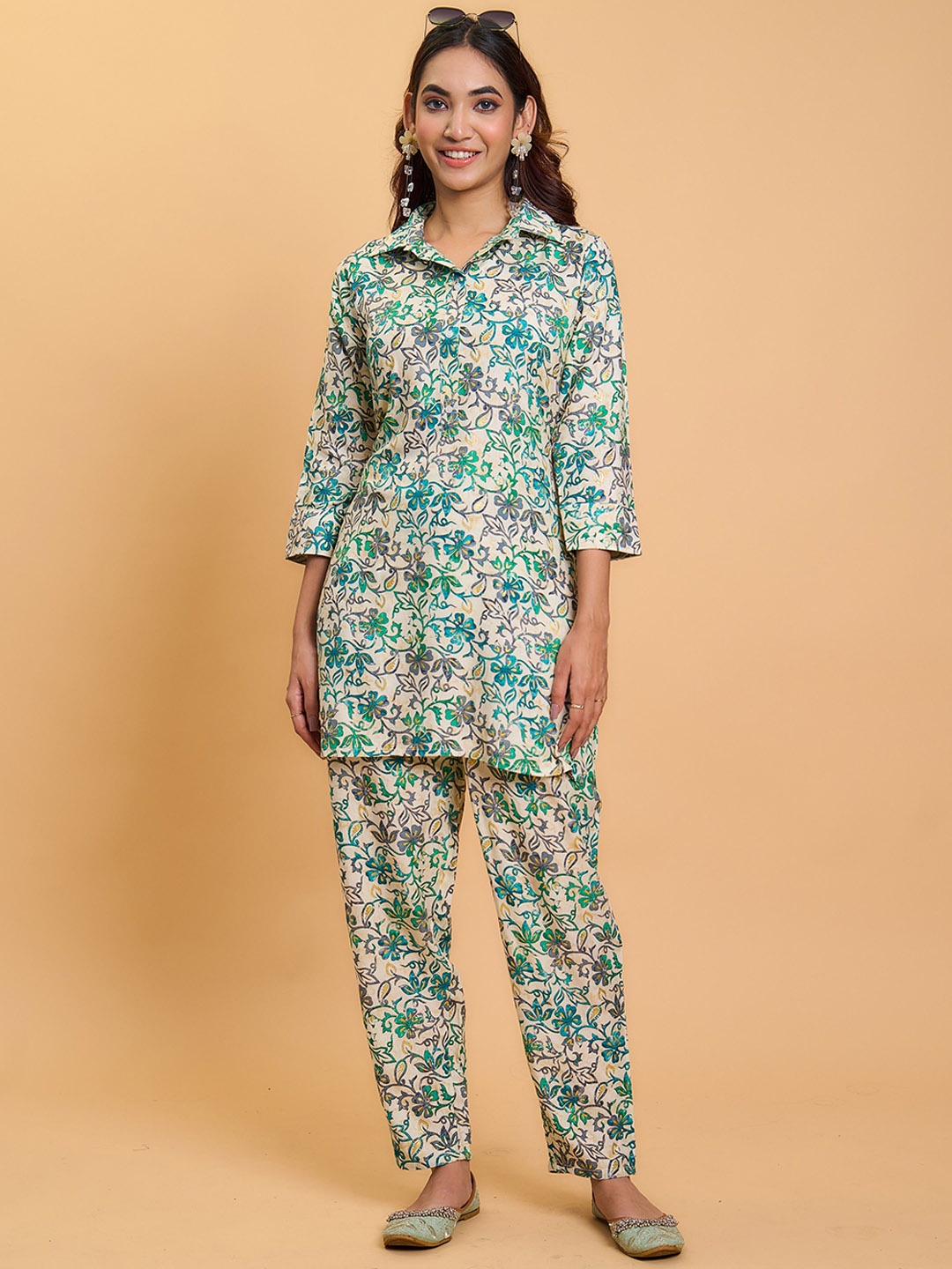 

KALINI Printed Tunic With Trousers Co-Ords, Cream
