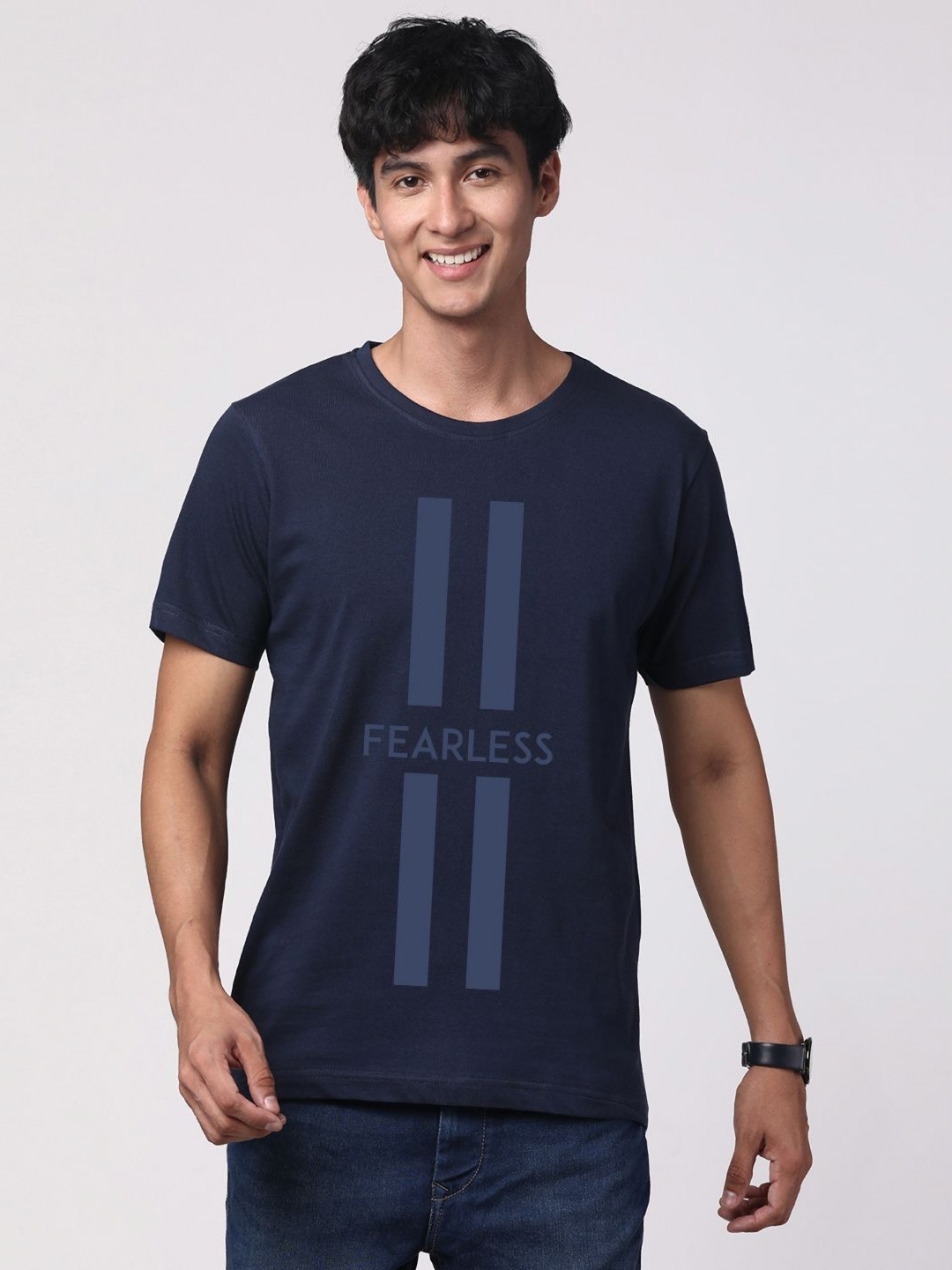 

ADRO Men Graphic Printed Round Neck T-shirt, Navy blue