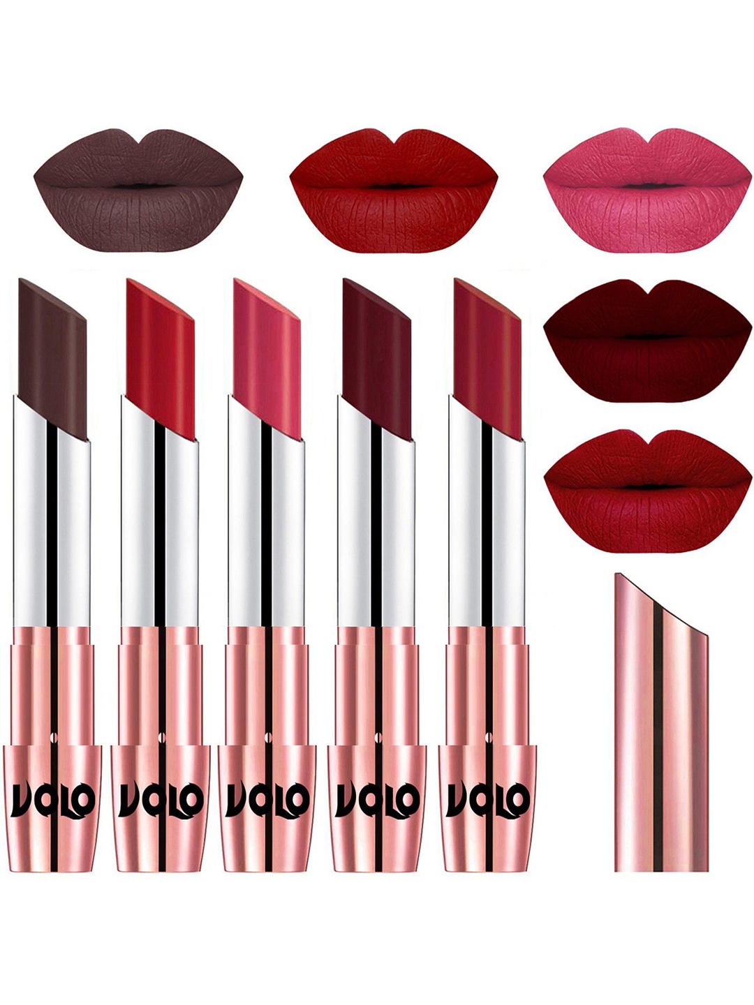 

VOLO Set Of 5 Creme Matte Lipsticks - Chocolate 35-Tomato Red 40-Pink 41-Maroon 42-Red 43